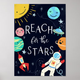 Poster Alcance as Estrelas Cute Planetas Galáxia Berçário