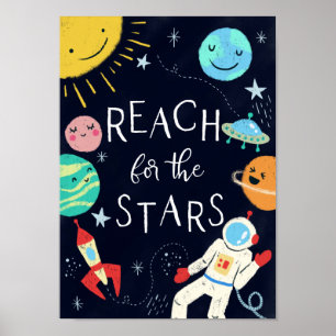 Poster Alcance as Estrelas Cute Planetas Galáxia Berçário