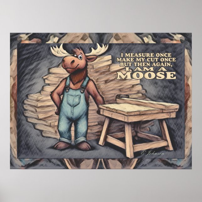 Poster Alce de desenho animado, frase engraçada, esboço a (Frente)