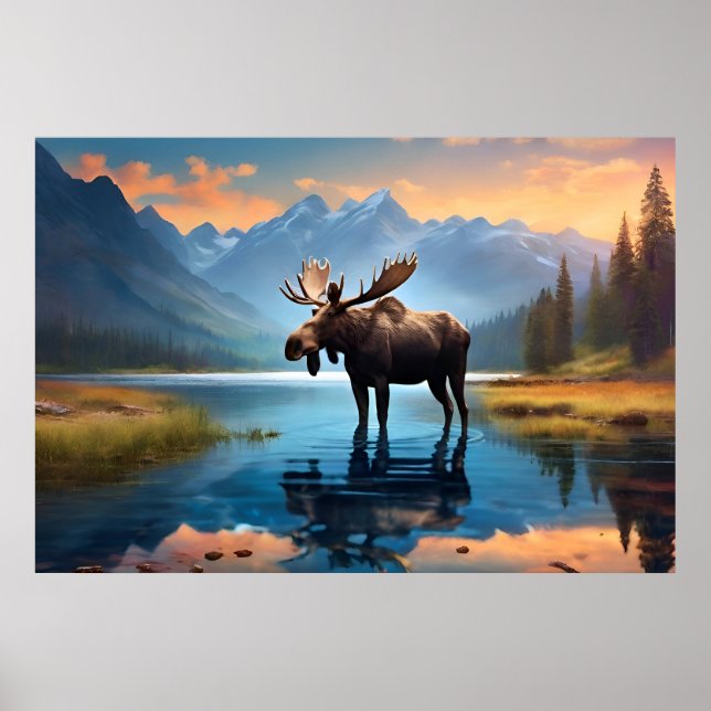 Poster Alce no lago (Frente)