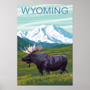 Pôster Alces com MountainWyoming