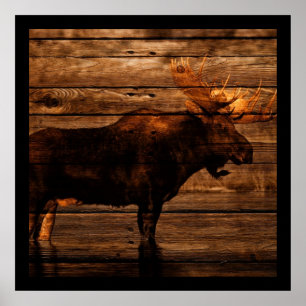 Poster alces de madeira afligidos outdoorsman do touro