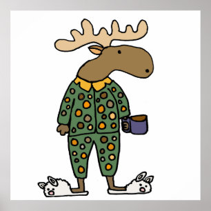 Poster Alces engraçados que vestem pijamas das bolinhas