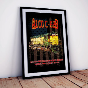 Poster Alco C-628 Locomotiva Diesel e bandeira americana