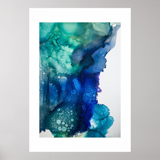 Poster -  Alcohol Ink Art Posters Blue Green (Frente)