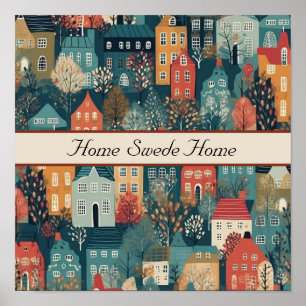 Poster Aldeia Aconchegante Hygge Arte Popular Nórdica, pe
