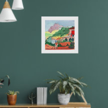 Aldeia Colorida na Encosta Arte Impressa