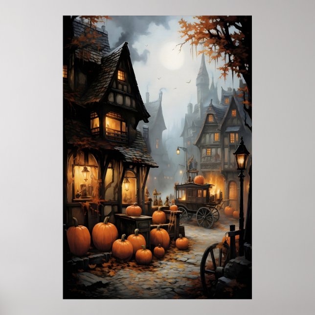 Poster Aldeia de Halloween Impressa, Velha Alemanha, Escu (Frente)