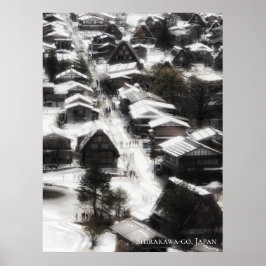 Poster Aldeia de Neve Shirakawago Destino de Viagem Japão