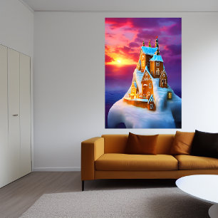 Poster Aldeia de pão-de-gengibre em um iceberg AI Art P