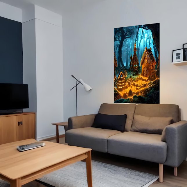 Poster Aldeia de pão-de-gengibre na floresta escura | Art (Criador carregado)