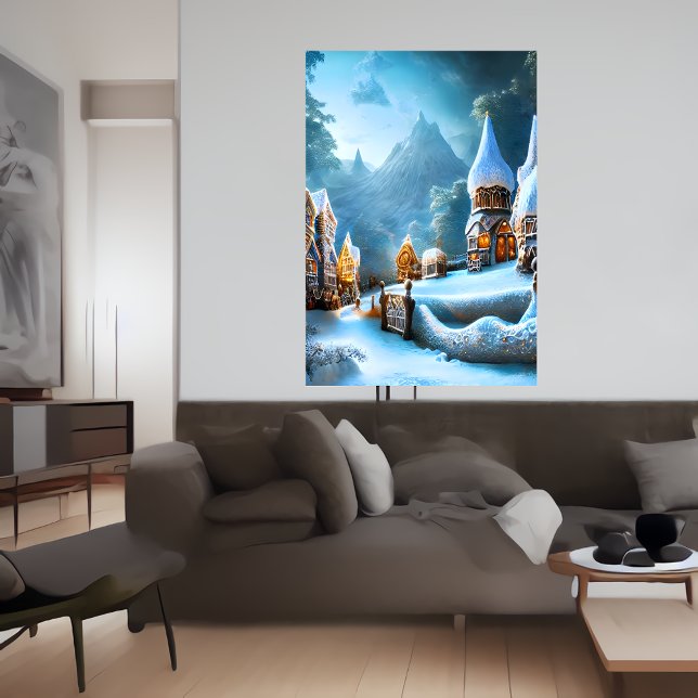 Poster Aldeia de pão-de-gengibre na neve | Arte AI (Criador carregado)