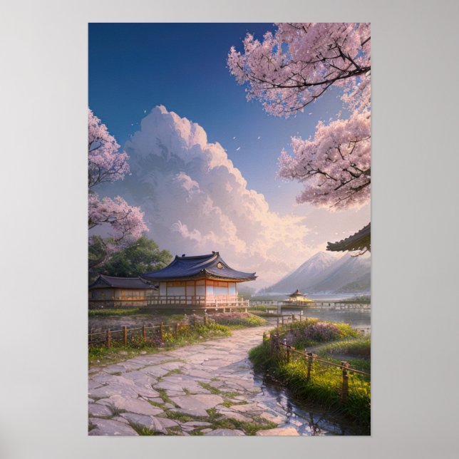 Poster Aldeia de Pesca Japonesa em Riverbank (Frente)