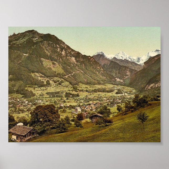 Poster Aldeia de Wilderswil, Plataforma Schynige, com Mon (Frente)