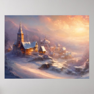 Poster Aldeia Encantadora coberta por Neve