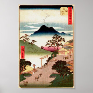 Pôster Aldeia Japonesa c/Mountain Woodblock Art Ukiyo-E