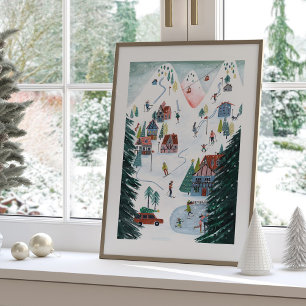 Poster Aldeia nórdica de patinação Natal fofo