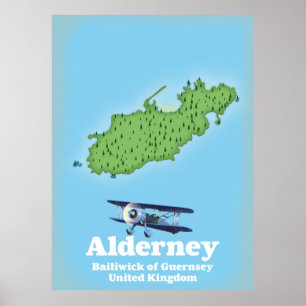 Poster Alderney Bailiwick de Guernsey - Mapa do Reino Uni