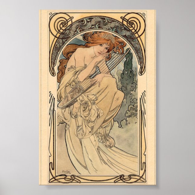 Poster Alegorie de la Musique por Alphonse Mucha T-Shirt (Frente)