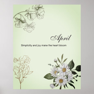 Poster Alegria Simples de Abril Floral Impresso