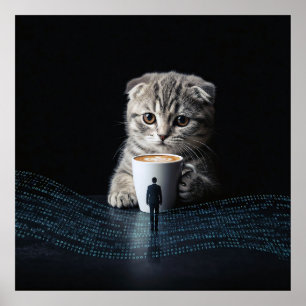 Poster Além do normal: um gato, café e código