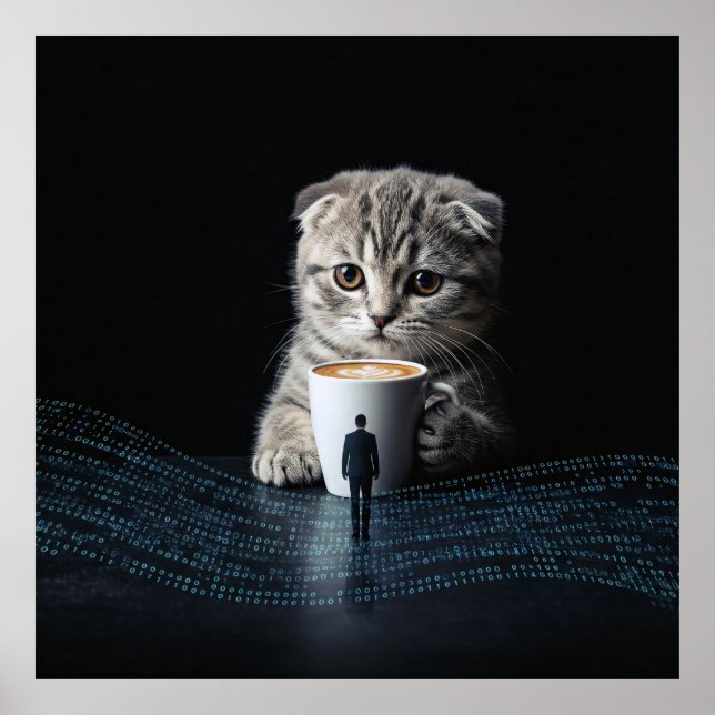Poster Além do normal: um gato, café e código (Frente)