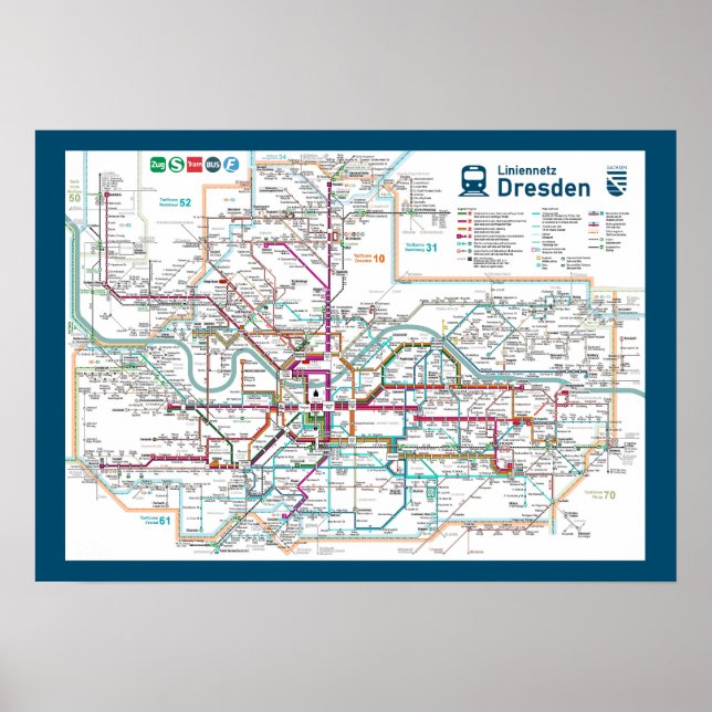 Poster "Alemanha: 2022/heute Dresden - Liniennetz ... (Frente)