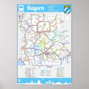 Poster “Alemanha: BAVIERA rede ferroviária RAILmap…