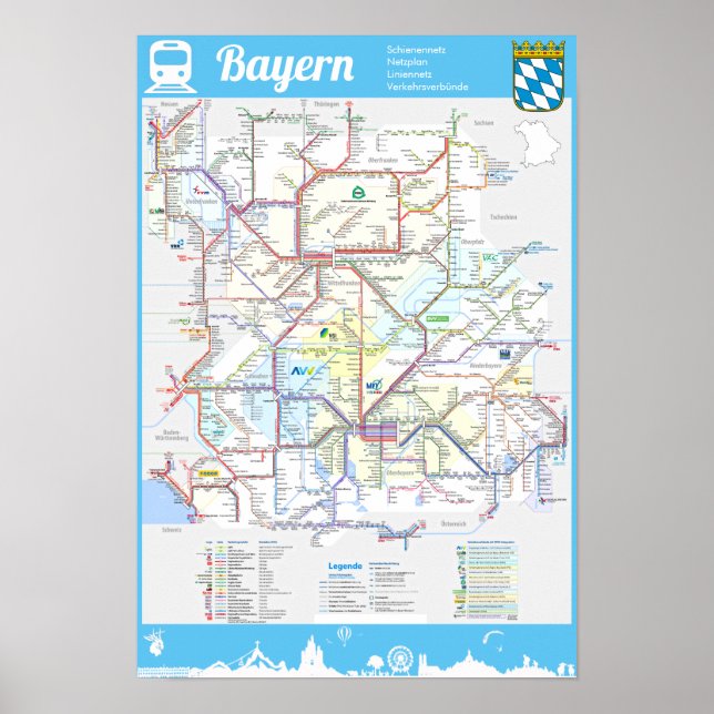 Poster " Alemanha: BAYERN Schienennetz RAILmap ... (Frente)