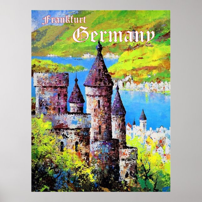 Poster Alemanha, castelo medieval em Frankfurt, rio princ (Frente)