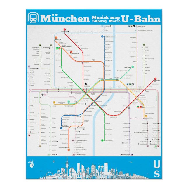 Pôster “Alemanha: München subterrâneo SUBWAYmap… (Frente)