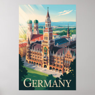 Poster Alemanha Munique Ilustração Viagem Arte Vintage