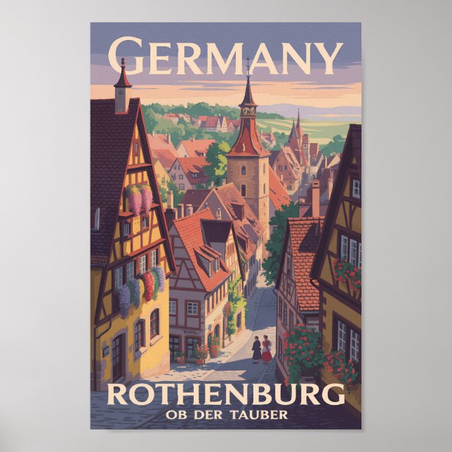 Poster Alemanha Rothenburg ob der Tauber Ilustração Arte (Frente)
