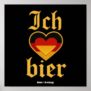 Poster Alemão Ich Coração Cerveja Oktoberfest Engraçado B
