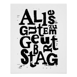 Pôster Alemão Negro e Branco "Parabéns" Lino Cut