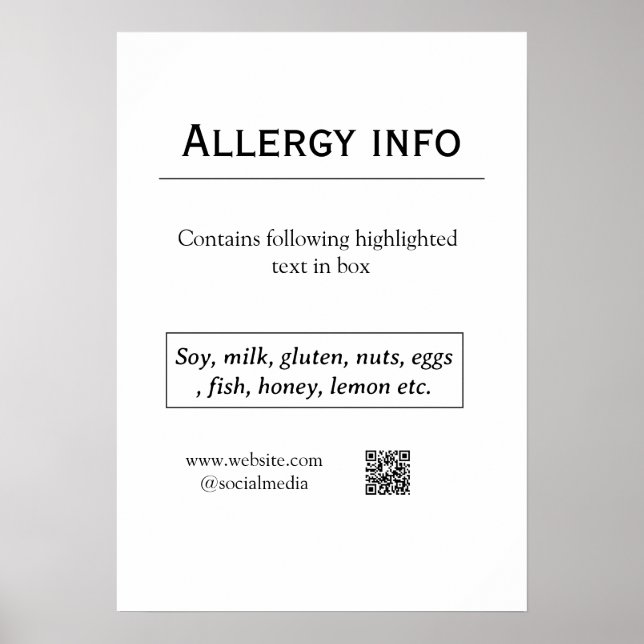 Poster alerta de alergia alimentar adicionar nome texto i (Frente)