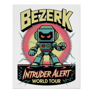 Pôster Alerta de Intruso Bezerk Tour Mundial Retro Arcade
