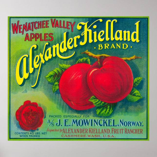Poster Alexander Kielland Apple Label - Cashmere, WA (Frente)