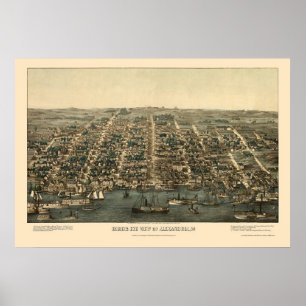 Pôster Alexandria, mapa panorâmico do VA - 1863