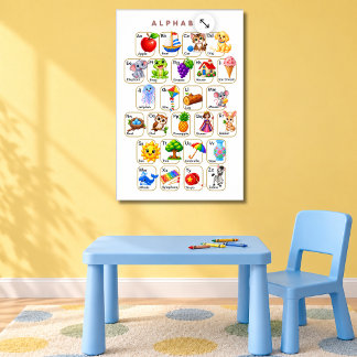 Poster Alfabeto A ao Z Animais e Objetos para Crianças