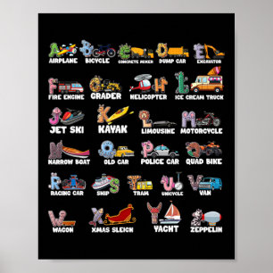 Poster Alfabeto Abc Aprendizado Transporte Animal Ck Para