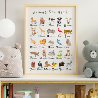 Poster Alfabeto Animal A - Z Sala De Aula Educativa