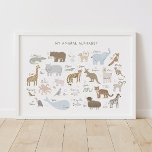Poster Alfabeto Animal ABC Crianças, sala Decar