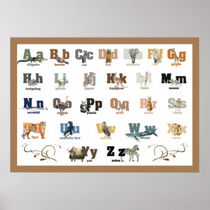 Poster Alfabeto Animal  Berçário e Infantil Cartaz 28 x 2
