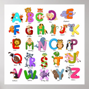 Poster Alfabeto Animal Clipart Aprendizagem de Crianças