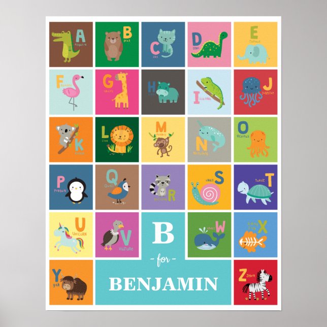 Poster Alfabeto Animal Infantil Quarto de Brincar Homesch (Frente)