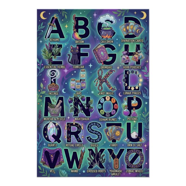 Pôster Alfabeto Bruxo de A-Z (Frente)