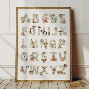 Poster Alfabeto Cowboy Ocidental Cartaz ABC Para Quarto d