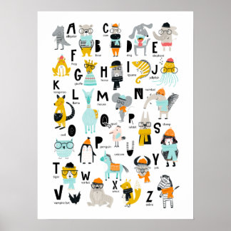 Poster Alfabeto de Animais Fofos | Alguns Usam Chapéus