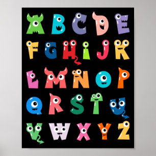 Poster Alfabeto de Monstro Fofo Abc Professor de Hallowee